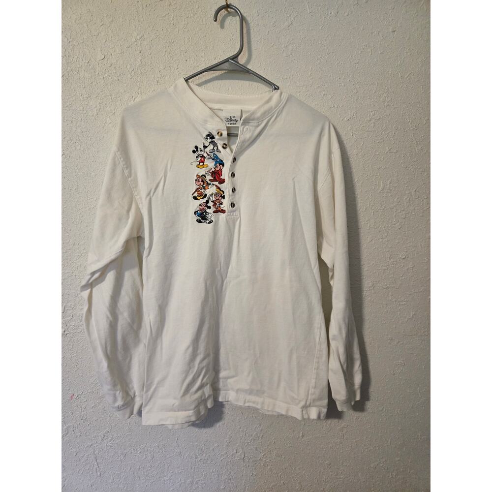 VINTAGE 90s Mickey Inc White Mickey Mouse Long Sleeve Henley